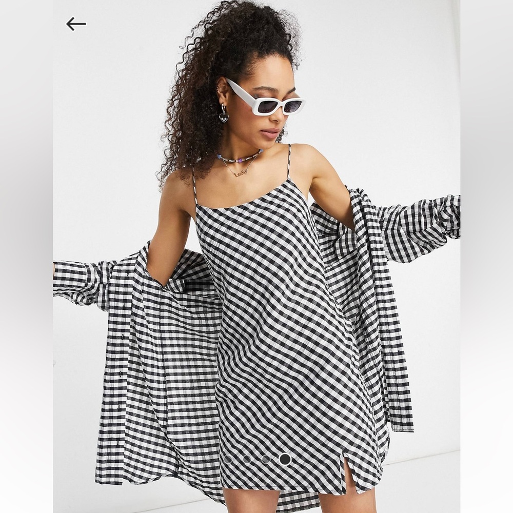 ASOS Design Mini Slip Dress in Black Gingham